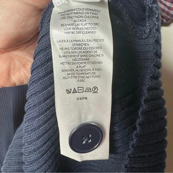 Maeve Anthropologie Navy Button Up Ribbed Knit Puff Sleeve Dress Size Large - Picture 9 of 10